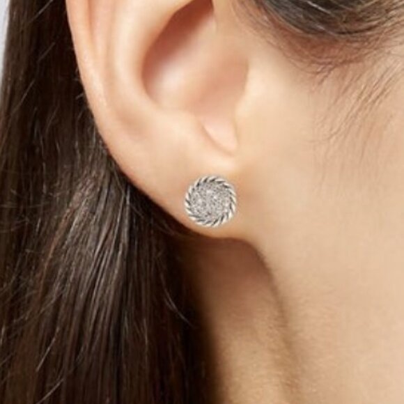 DAVID YURMAN DIAMOND STERLING SILVER & 14K GOLD CHATELAINE STUD EARRINGS - Picture 7 of 9